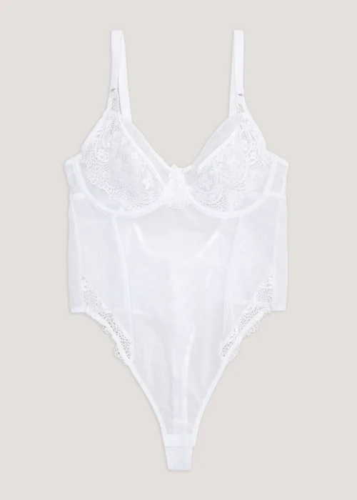 Ivory Rose White Lace & Mesh Bodysuit - 30DD Image 4