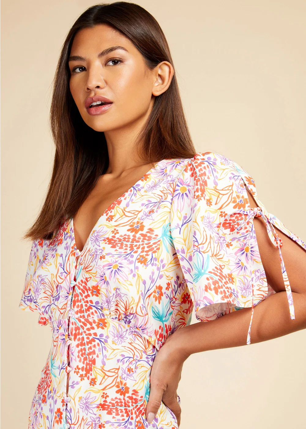 Little Mistress Floral Button Detail Midaxi Dress - Size 8 Image 3