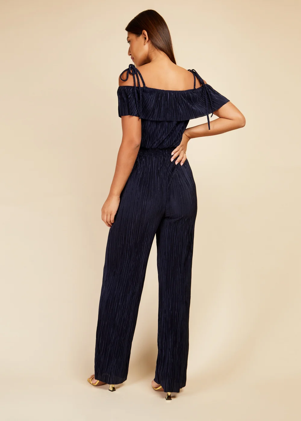 Little Mistress Navy Plisse Cold Shoulder Jumpsuit - 8 Image 2