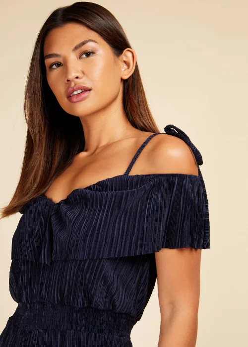 Little Mistress Navy Plisse Cold Shoulder Jumpsuit - 8 Image 3