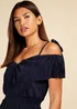 Little Mistress Navy Plisse Cold Shoulder Jumpsuit - 8 Image 3