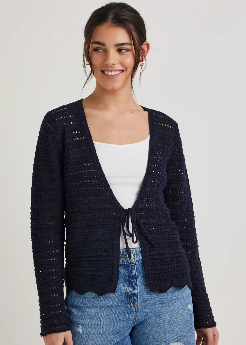 Navy Tie Front Cardigan - S Image 1