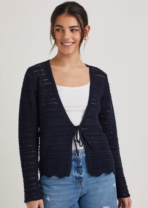 Navy Tie Front Cardigan - S Image 1