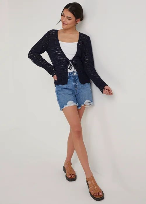 Navy Tie Front Cardigan - S Image 4
