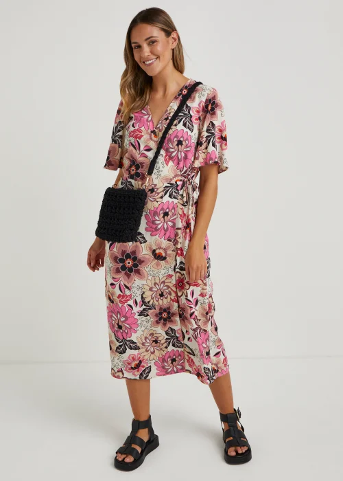Multicoloured Flower Print Wrap Midi Dress - 8 Image 4