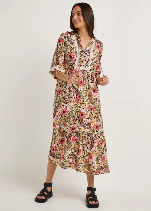 Papaya Petite Multicoloured Paisley Lace Trim Midi Dress - 6 Image 5