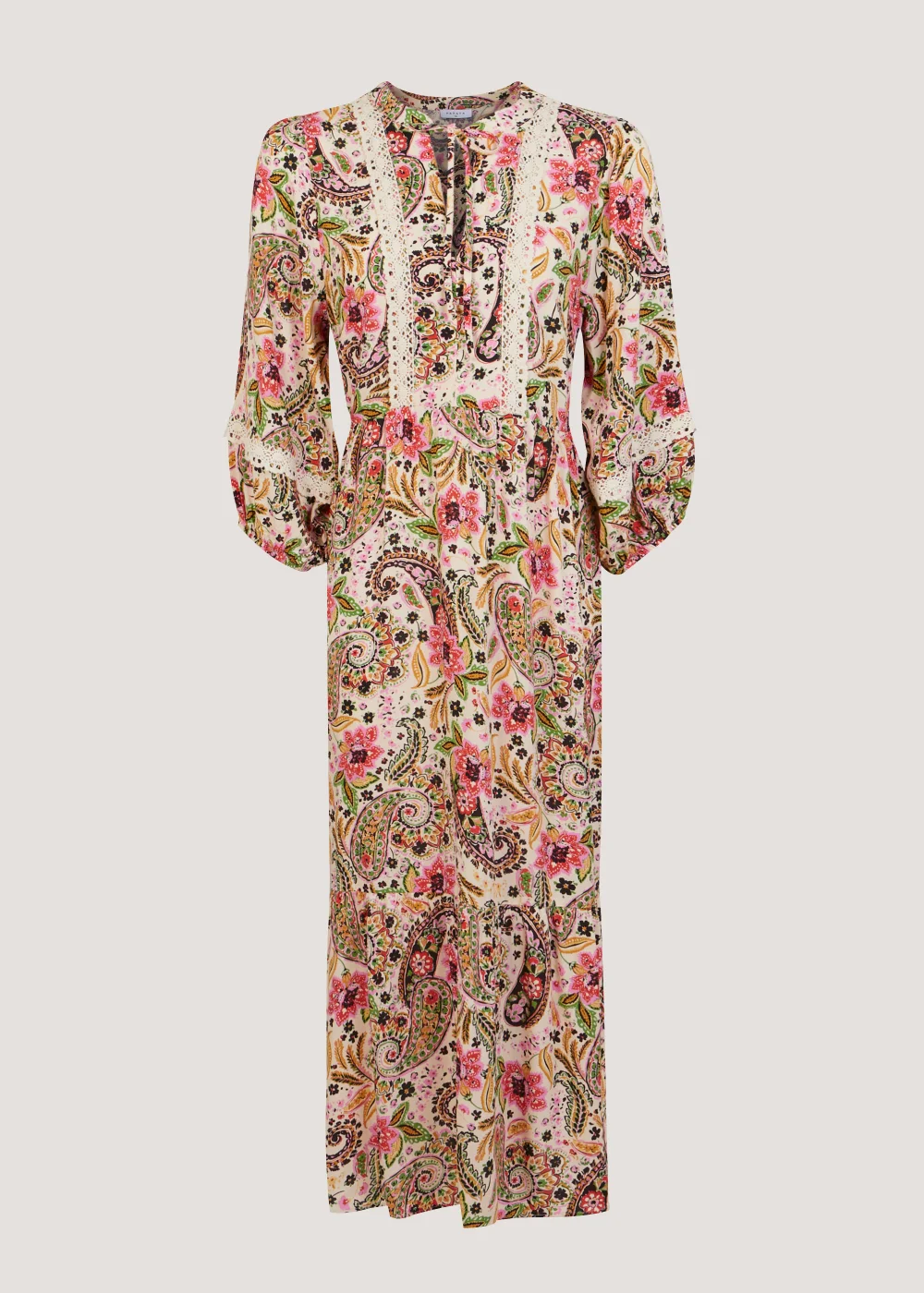 Papaya Petite Multicoloured Paisley Lace Trim Midi Dress - 6 Image 1