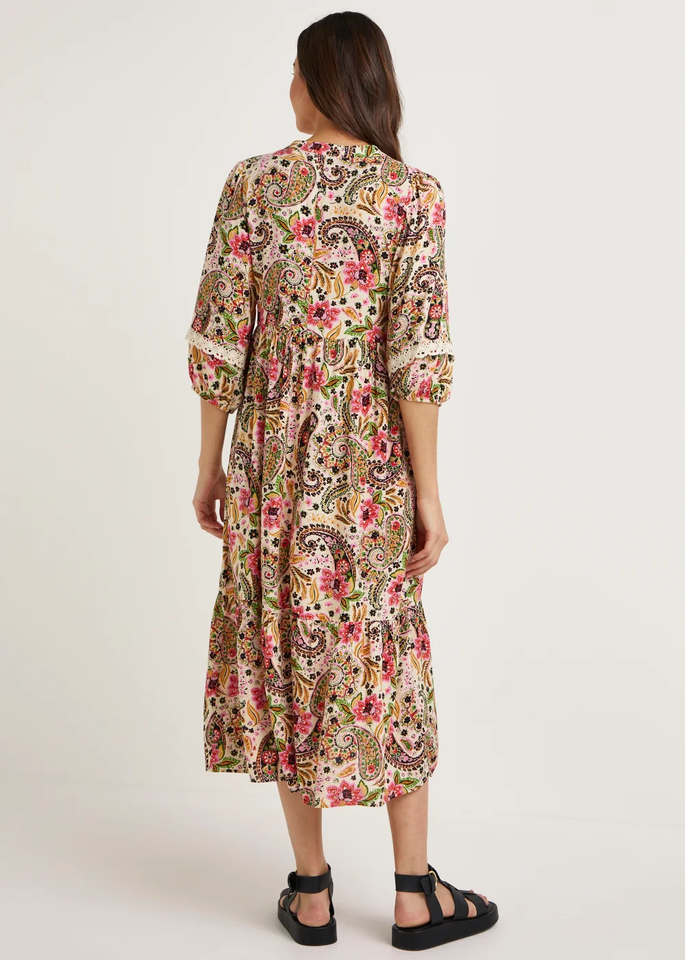 Papaya Petite Multicoloured Paisley Lace Trim Midi Dress - 6 Image 4