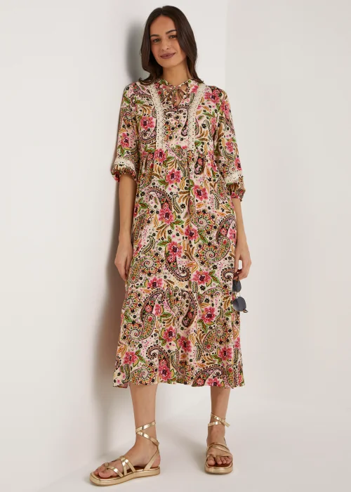 Papaya Petite Multicoloured Paisley Lace Trim Midi Dress - 6 Image 2