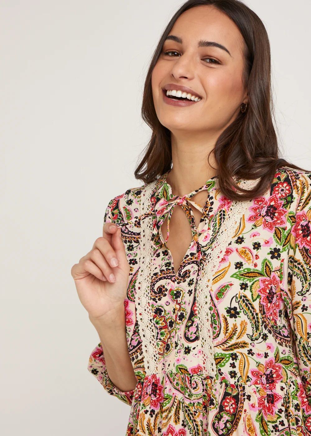 Papaya Petite Multicoloured Paisley Lace Trim Midi Dress - 6 Image 3