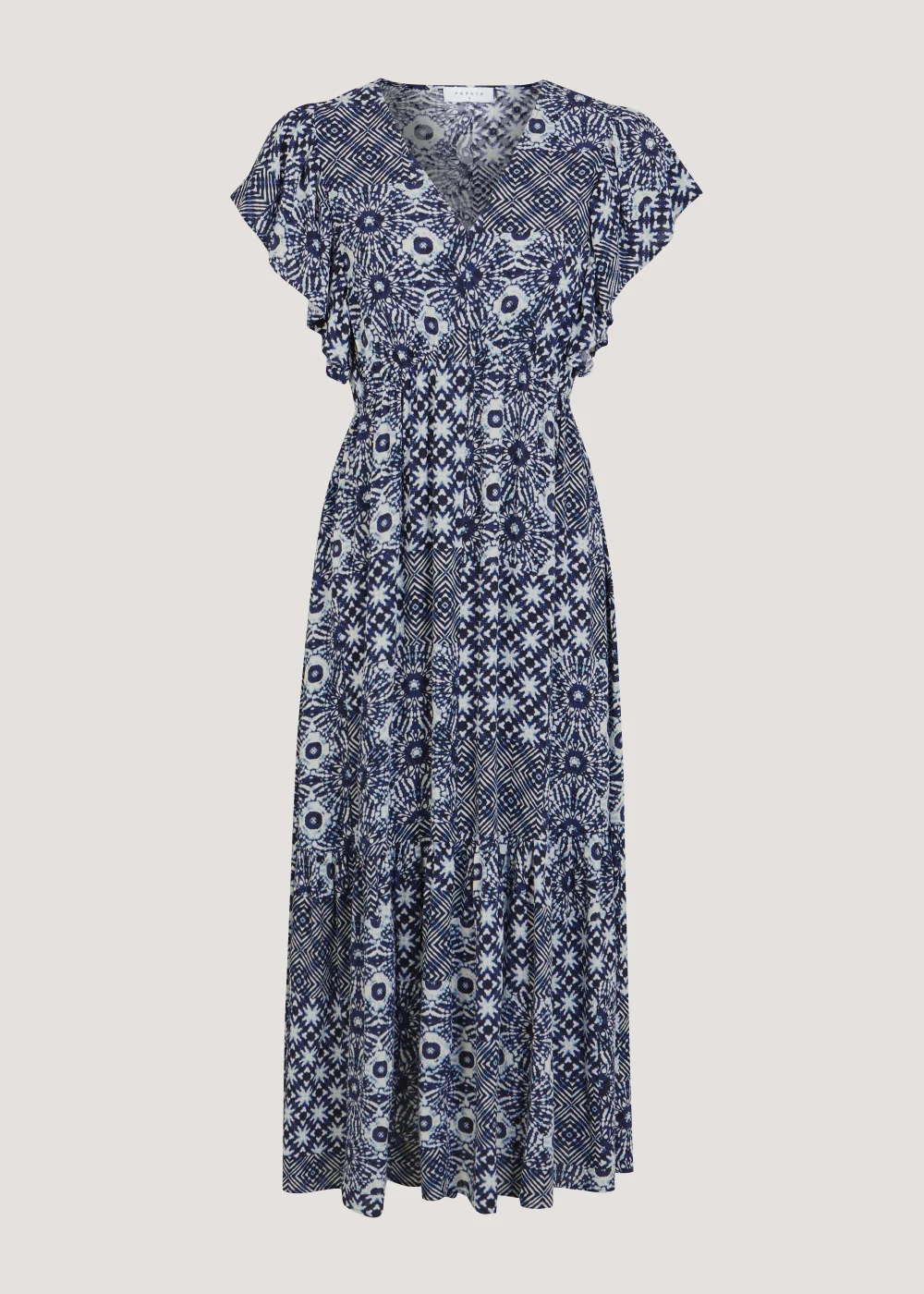 Navy Tile Print Crinkle Midi Dress - 8 Image 5