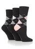 3 Pack Gentle Grip Black Argyle Socks - One Size Image 2