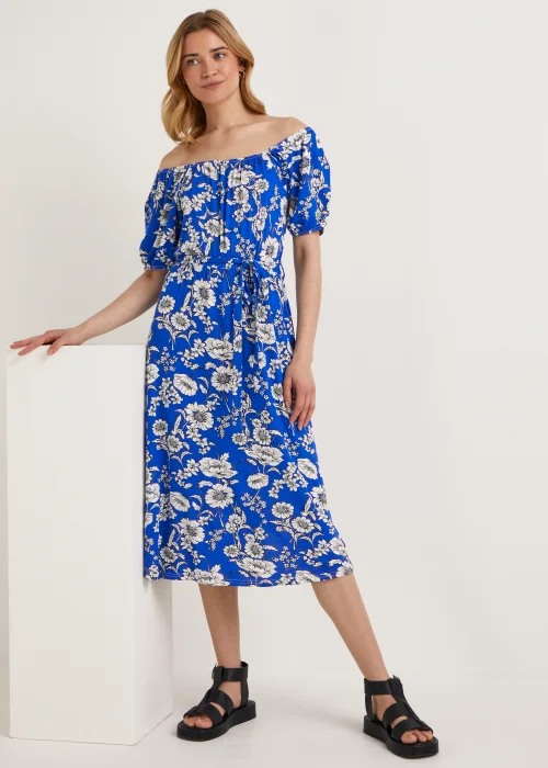 Blue Bardot Floral Midi Dress - 8 Image 4