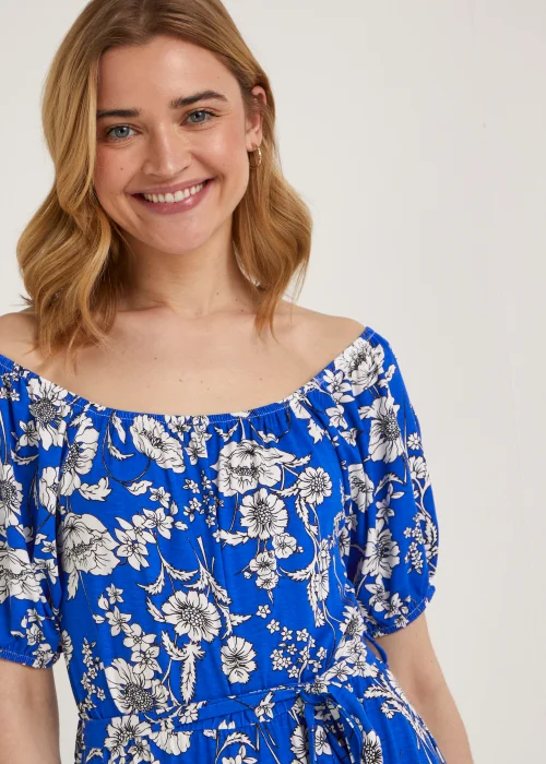 Blue Bardot Floral Midi Dress - 8 Image 3