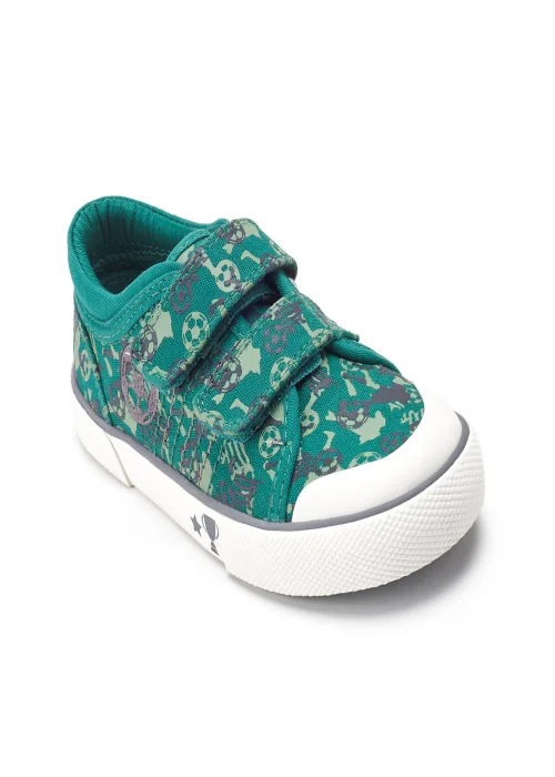 Start-Rite Green Kickabout Football Print Riptape Canvas Shoes - 1.5 F Image 2