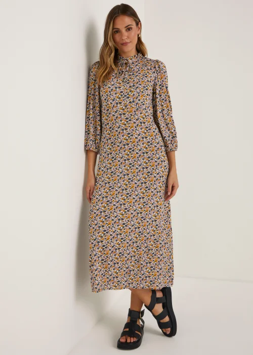 Multicoloured Floral 3/4 Sleeve Midi Dress - 8 Image 4