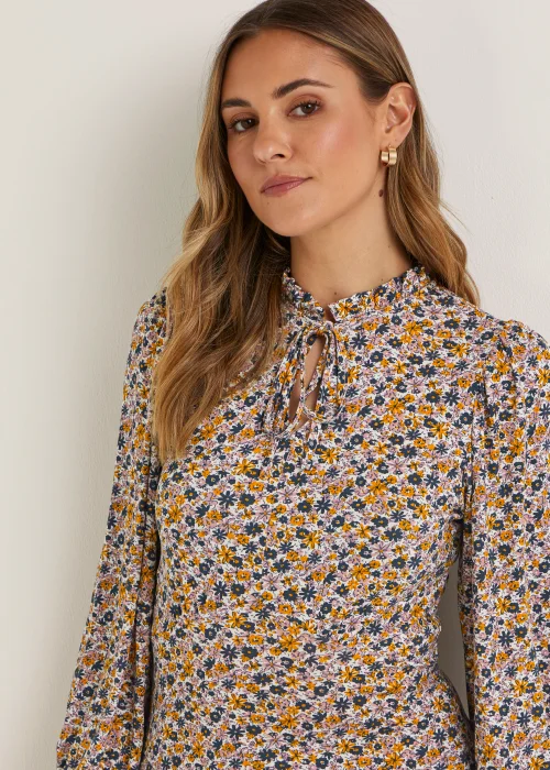 Multicoloured Floral 3/4 Sleeve Midi Dress - 8 Image 3