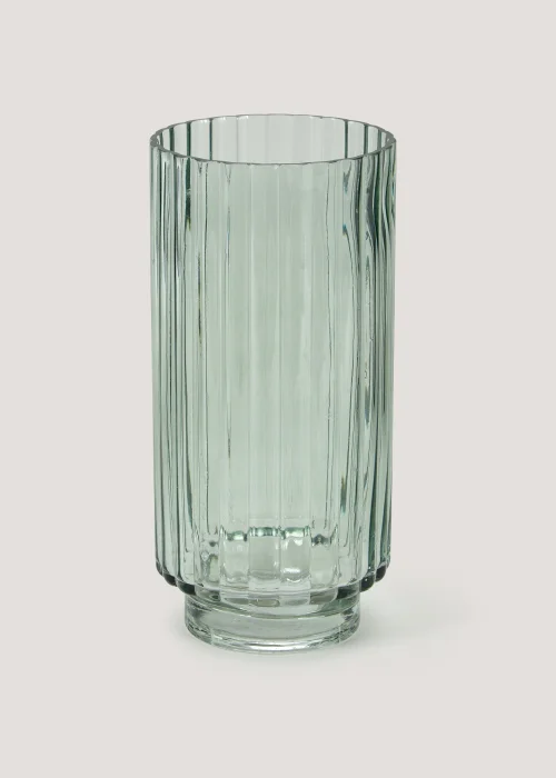 Green Ribbed Vase (25cm) Image 1