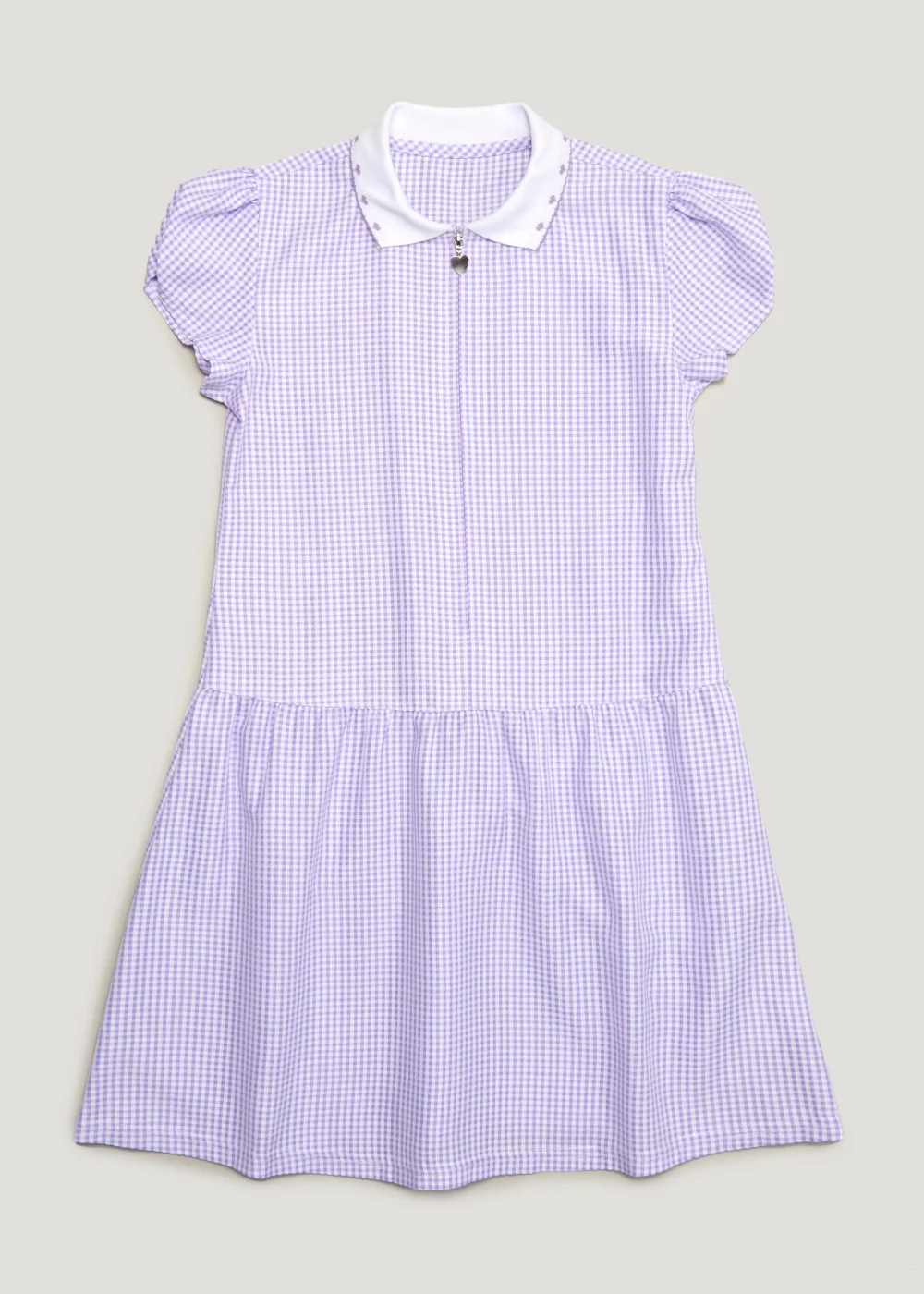 Girls Lilac Generous Fit Knitted Collar Gingham School Dress (3-14yrs) - 3 Yrs Image 1
