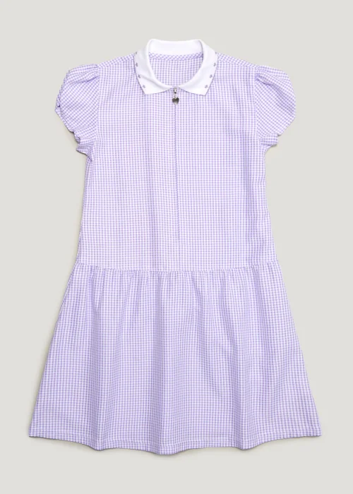 Girls Lilac Generous Fit Knitted Collar Gingham School Dress (3-14yrs) - 3 Yrs Image 1