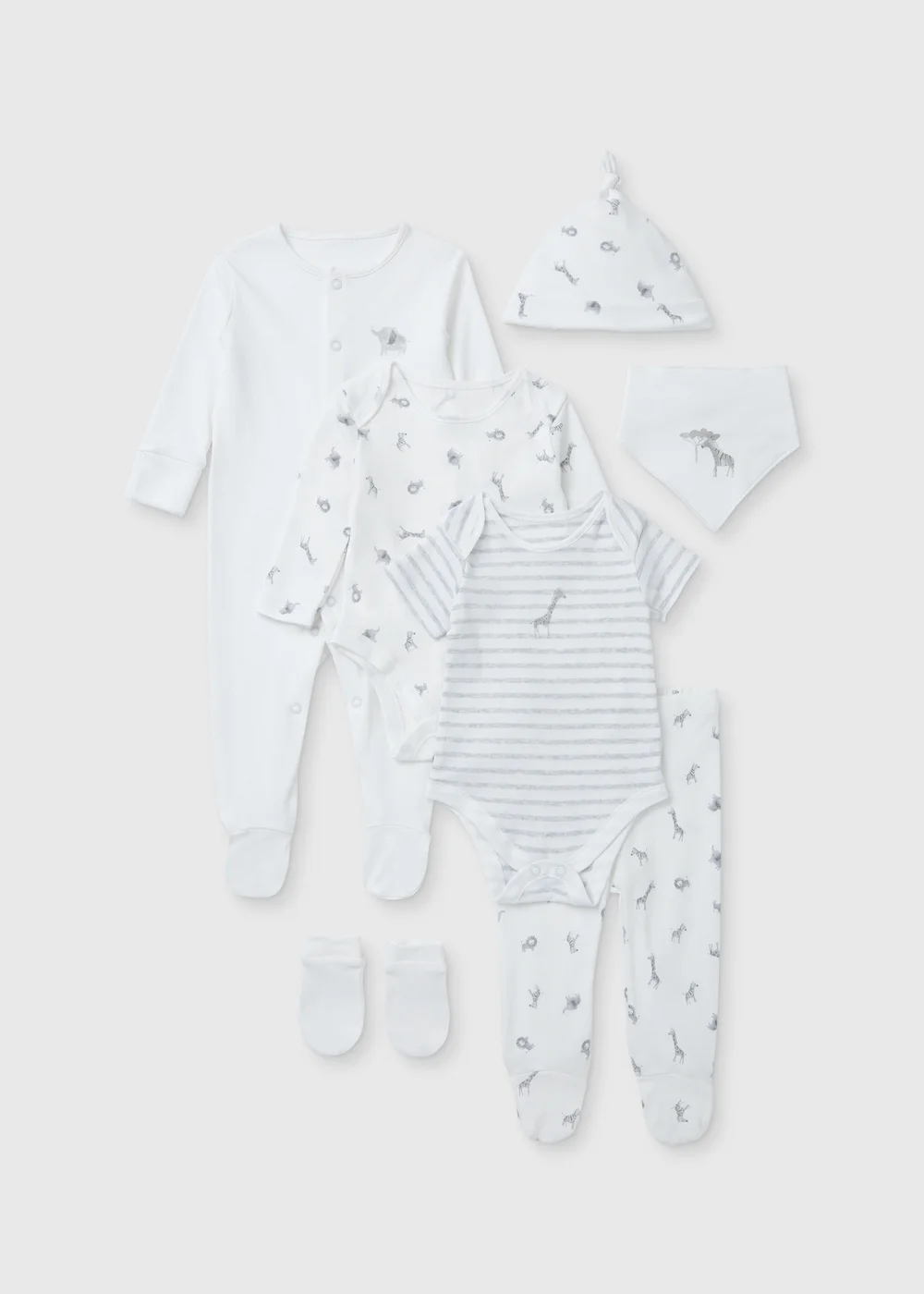 Baby 7 Piece White Safari Layette Set (Tiny Baby-6mths) - 0-3 months Image 1