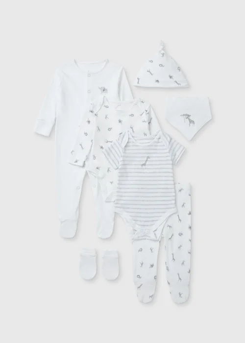 Baby 7 Piece White Safari Layette Set (Tiny Baby-6mths) - 0-3 months Image 1