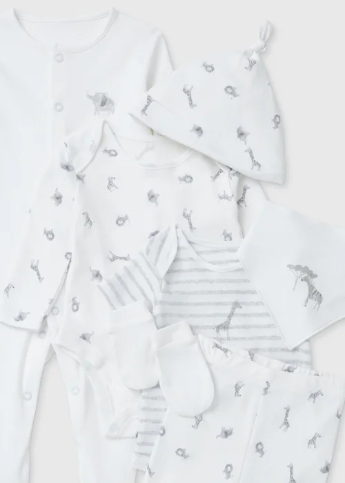 Baby 7 Piece White Safari Layette Set (Tiny Baby-6mths) - 0-3 months Image 2