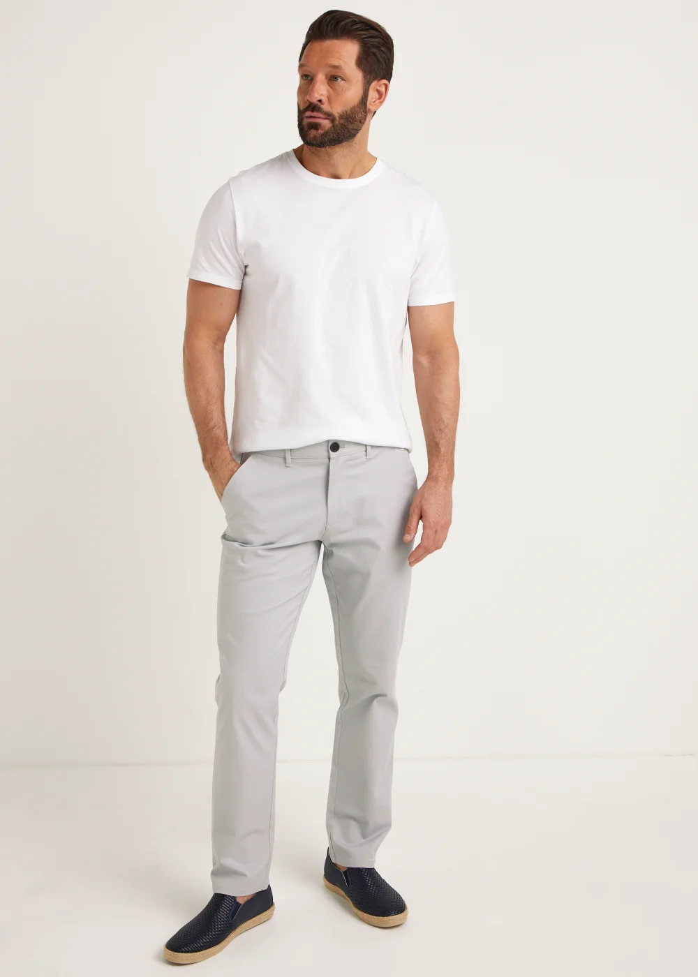Ivory Straight Fit Stretch Chinos - 30 Waist Regular Image 1