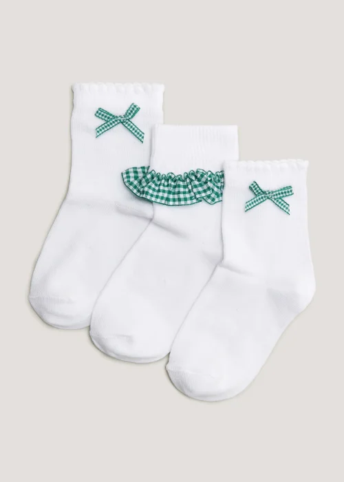 Girls 3 Pack Green Gingham School Socks (Younger 6-Older 5.5) - 4-5.5 Image 1
