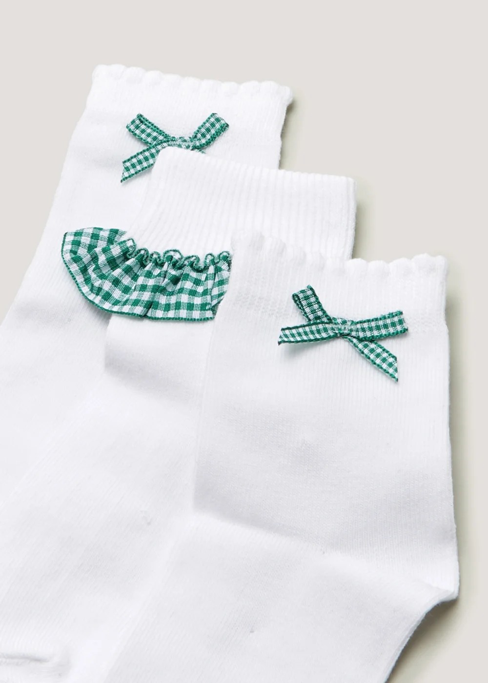 Girls 3 Pack Green Gingham School Socks (Younger 6-Older 5.5) - 4-5.5 Image 2