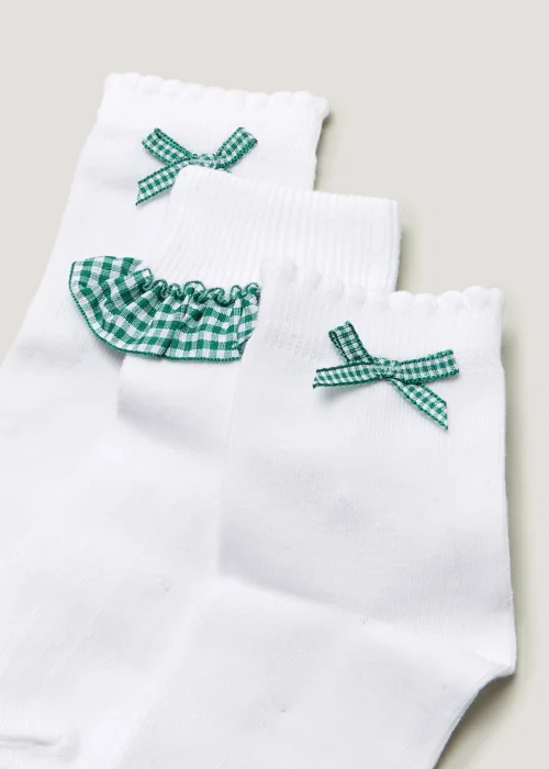 Girls 3 Pack Green Gingham School Socks (Younger 6-Older 5.5) - 4-5.5 Image 2