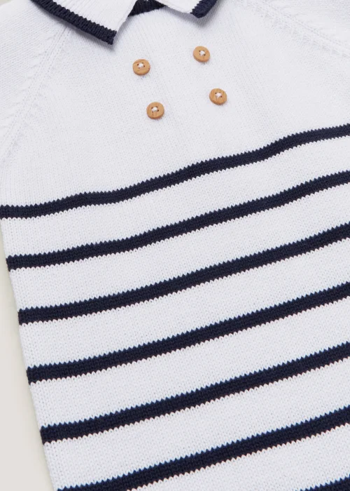 Baby Navy Stripe Sailor Knitted Romper (Newborn-18mths) - Newborn Image 2
