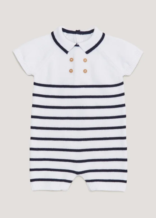 Baby Navy Stripe Sailor Knitted Romper (Newborn-18mths) - Newborn Image 1