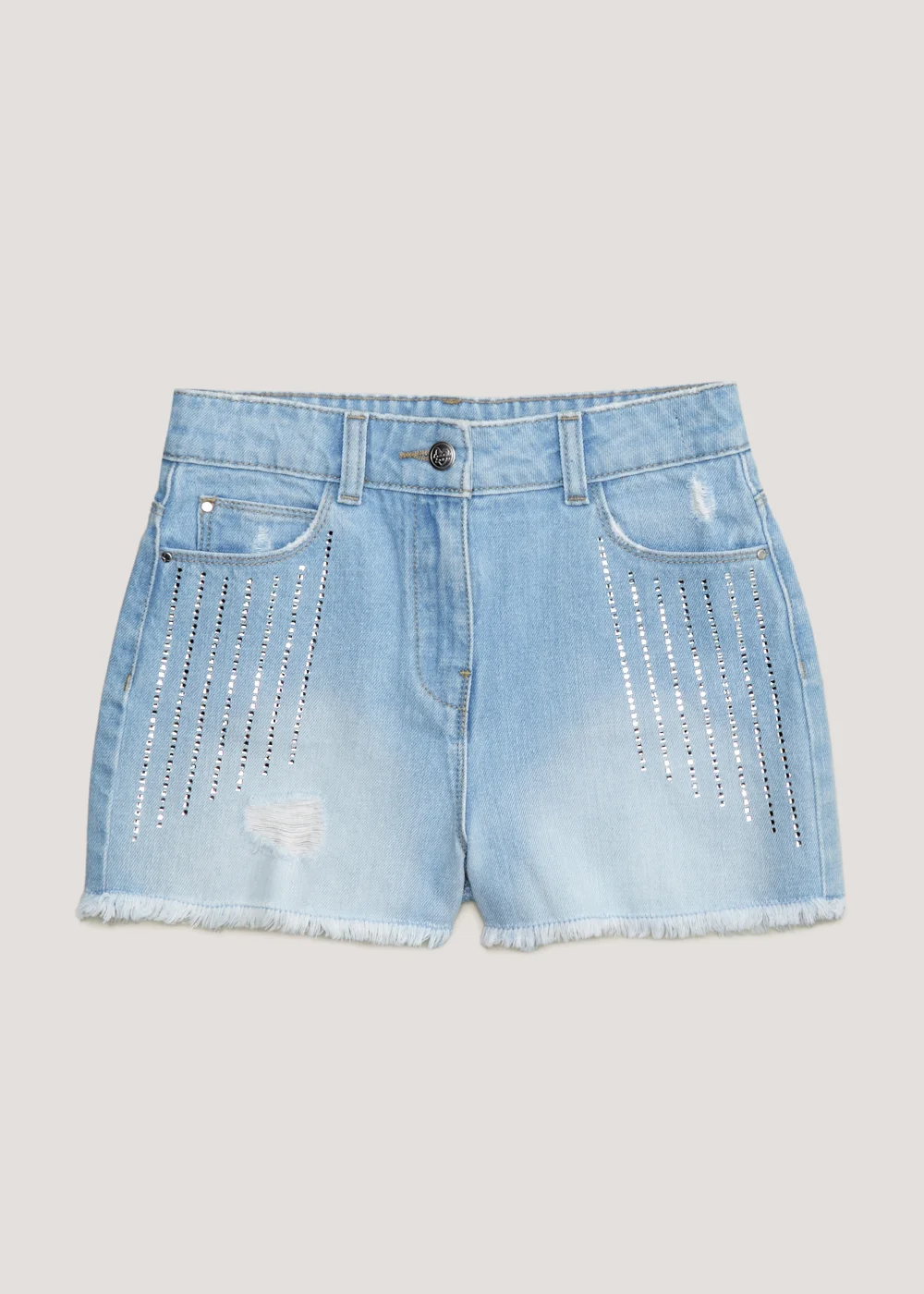 Girls Light Wash Diamante Denim Shorts (4-13yrs) - 8 Yrs Image 1