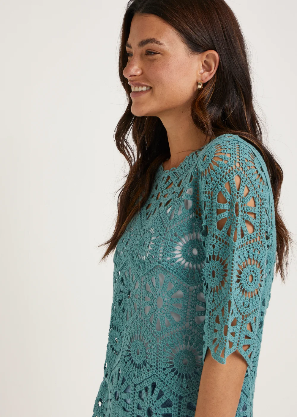 Blue Crochet Lace T-Shirt - 8 Image 3