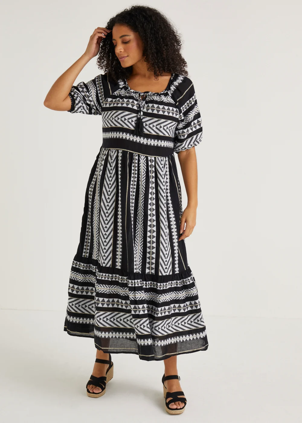 Papaya Petite Black Aztec Jacquard Midaxi Dress - Size 6 Image 1