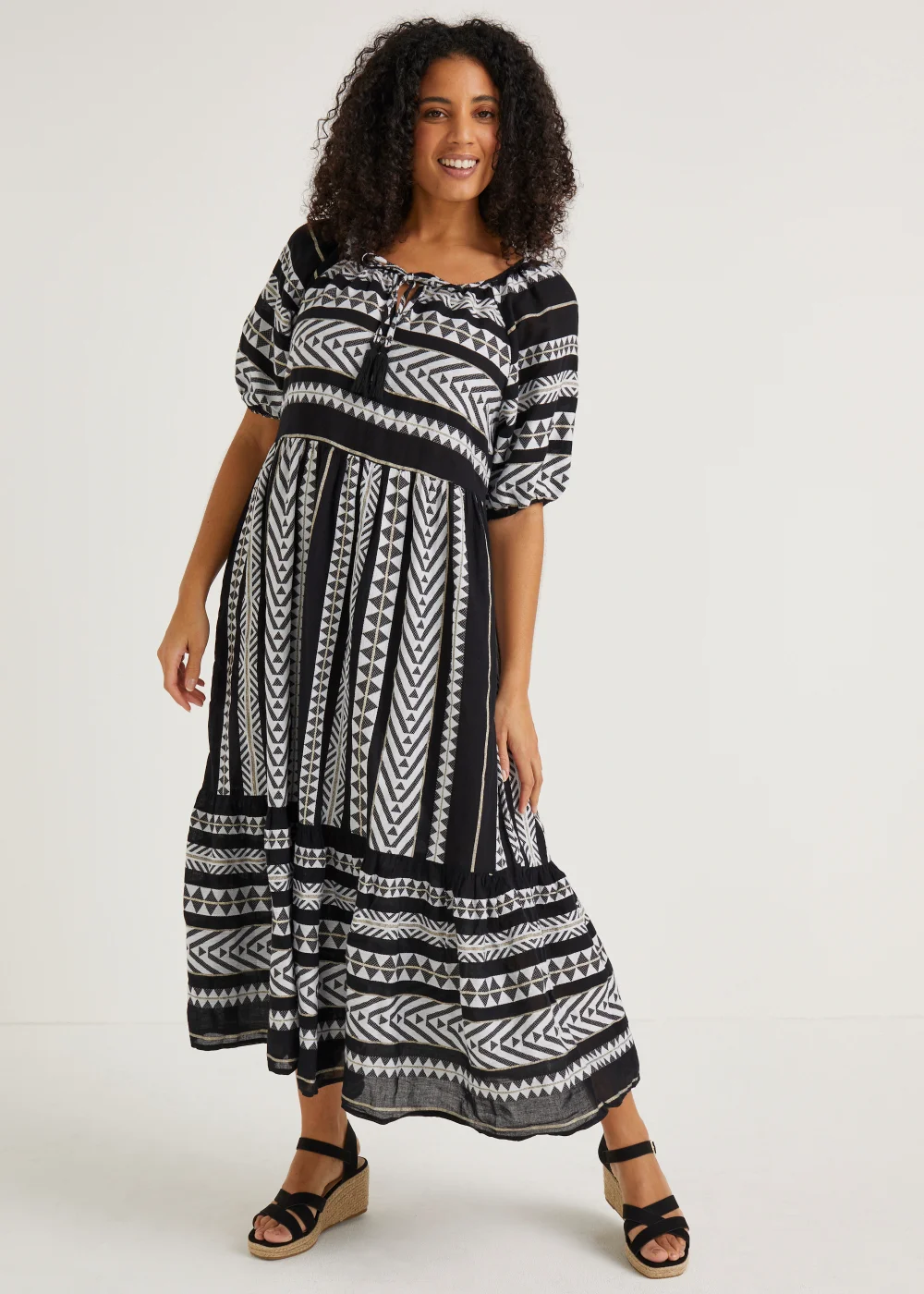 Papaya Petite Black Aztec Jacquard Midaxi Dress - Size 6 Image 4