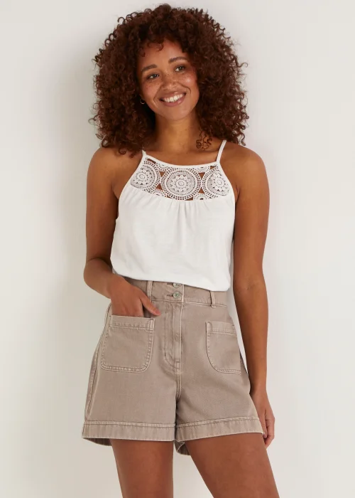 Stone Button Denim Shorts - 8 Image 1