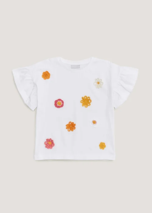 Girls White Crochet Flower T-Shirt (4-13yrs) - Age 4 Years Image 1