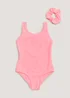 Girls Pink Swimming Costume & Scrunchie Set (4-13yrs) - Age 4 - 5 Years Image 1