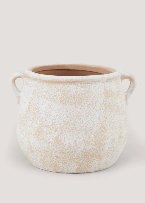 Whitewashed Ceramic Two Handle Vase (17cm x 22cm) Image 1