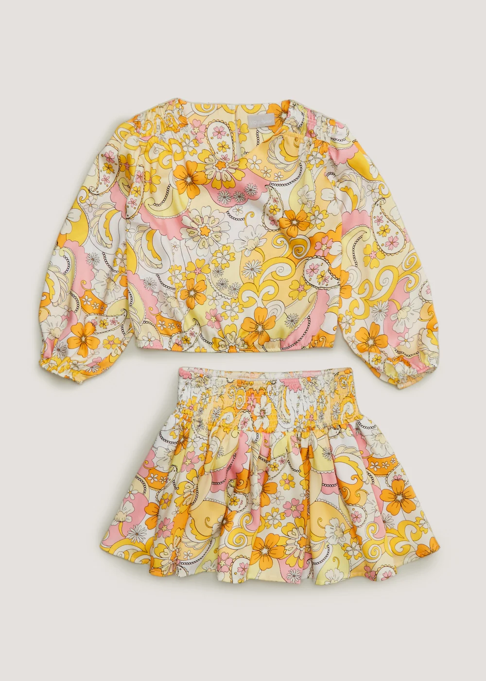 Girls Yellow Floral Satin Top & Skirt Set (4-13yrs) - 4 Yrs Image 1