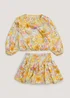 Girls Yellow Floral Satin Top & Skirt Set (4-13yrs) - 4 Yrs Image 1