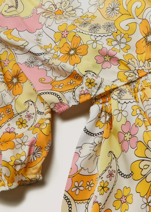 Girls Yellow Floral Satin Top & Skirt Set (4-13yrs) - 4 Yrs Image 2