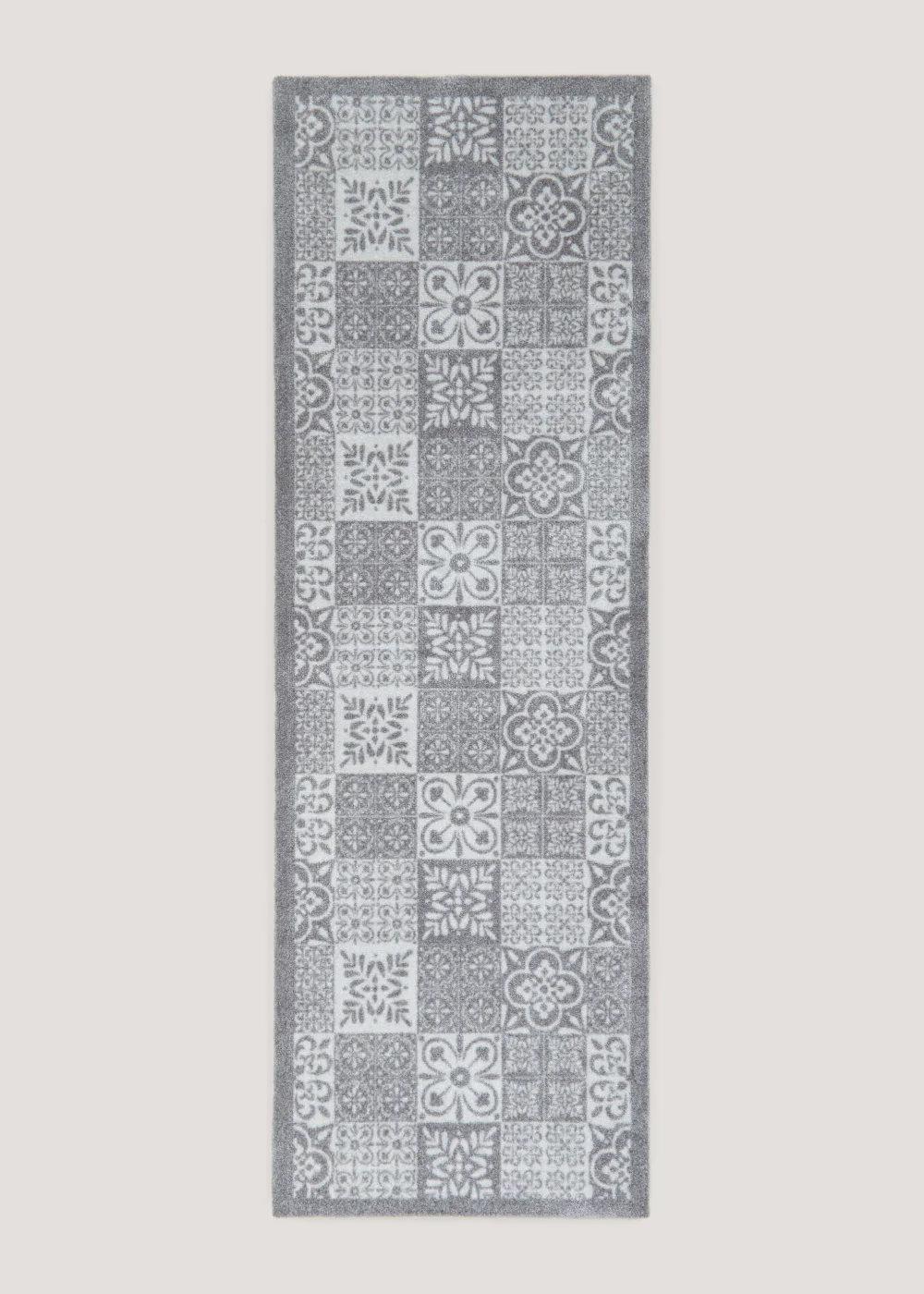 Grey Tile Print Runner Washable Muddle Mat (50cm x 150cm) Image 1