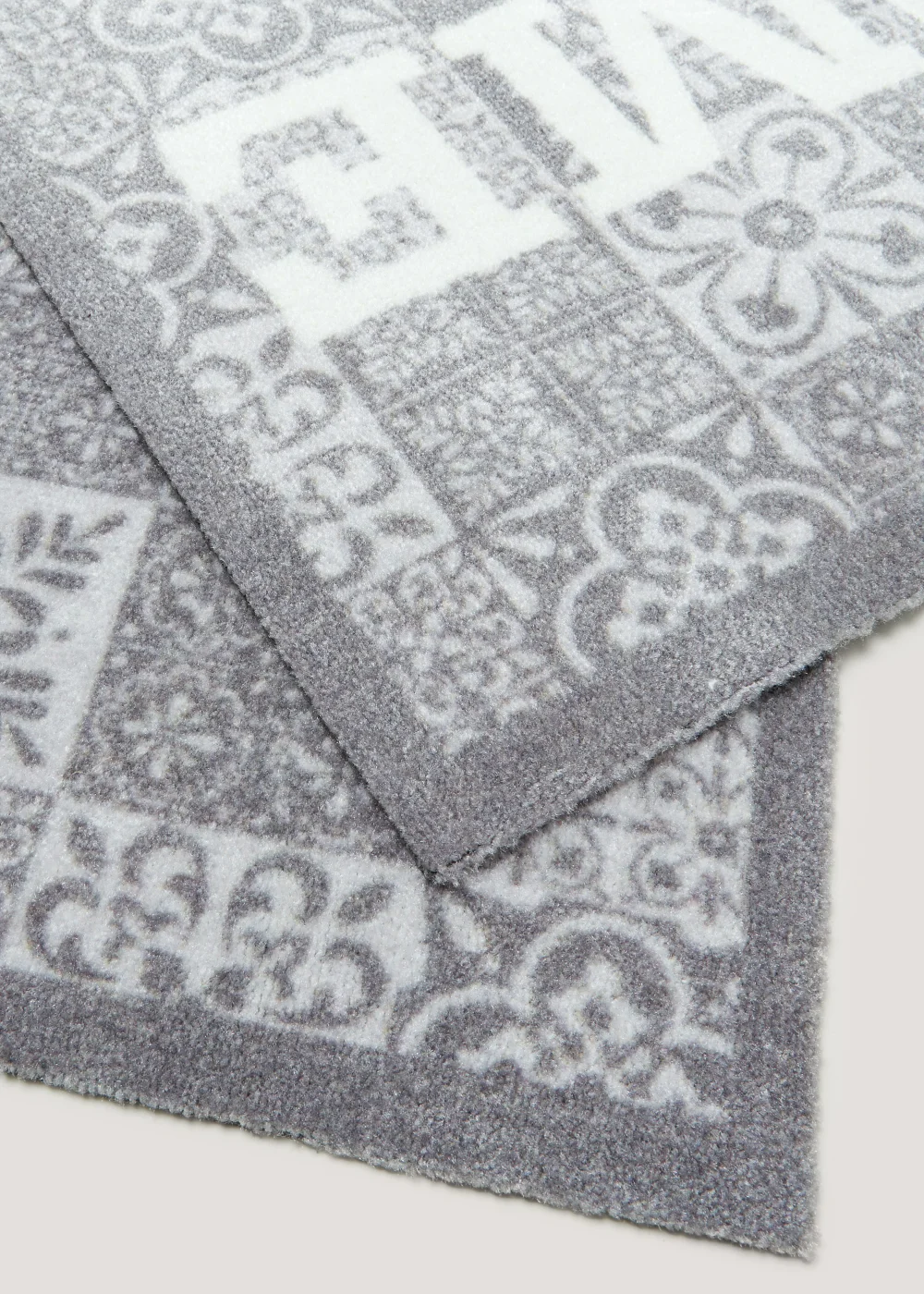 Grey Tile Print Runner Washable Muddle Mat (50cm x 150cm) Image 2