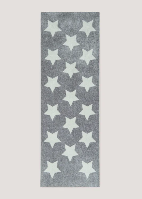 Grey Star Print Runner Washable Muddle Mat (50cm x 150cm) Image 1