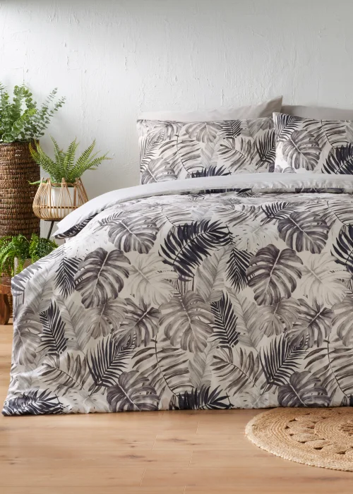 Monochrome Palm Print Reversible Duvet Cover - Single Image 1