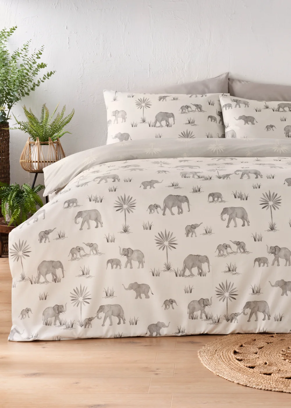 Grey Elephant Reversible Duvet Cover - Single Image 1