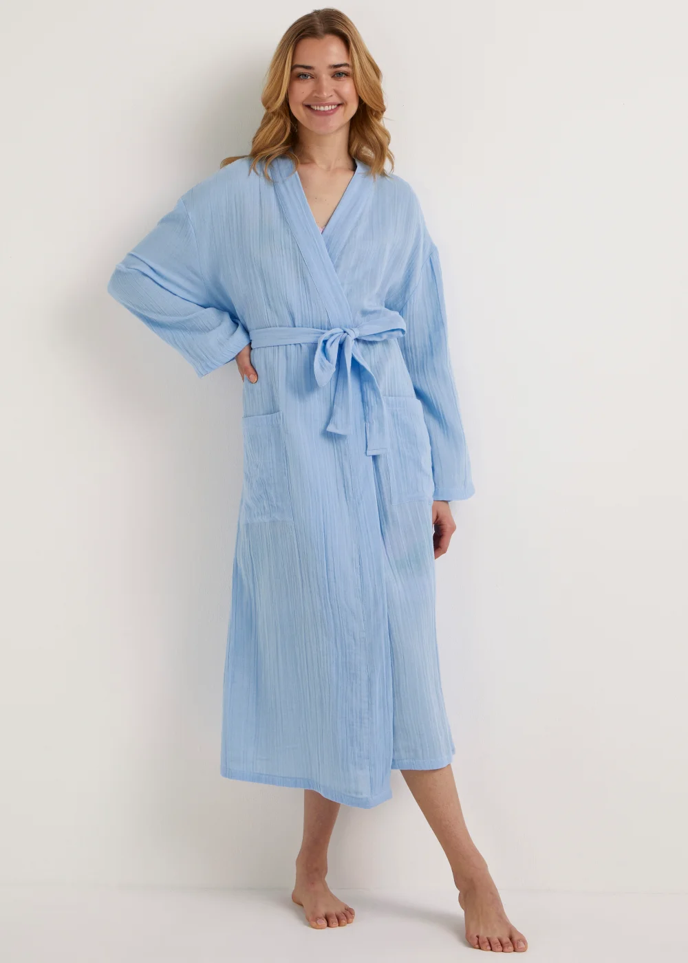 Blue Double Cloth Dressing Gown - Small Image 1